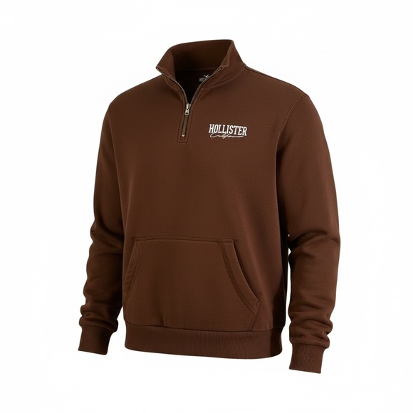 HOLLISTER California M 1/4 Zip Brown Fleece Sweatshirt R $49 - Picture 4 of 11